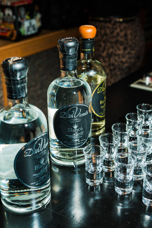 Additive free tequila and tasting glasses set out for a masterclass